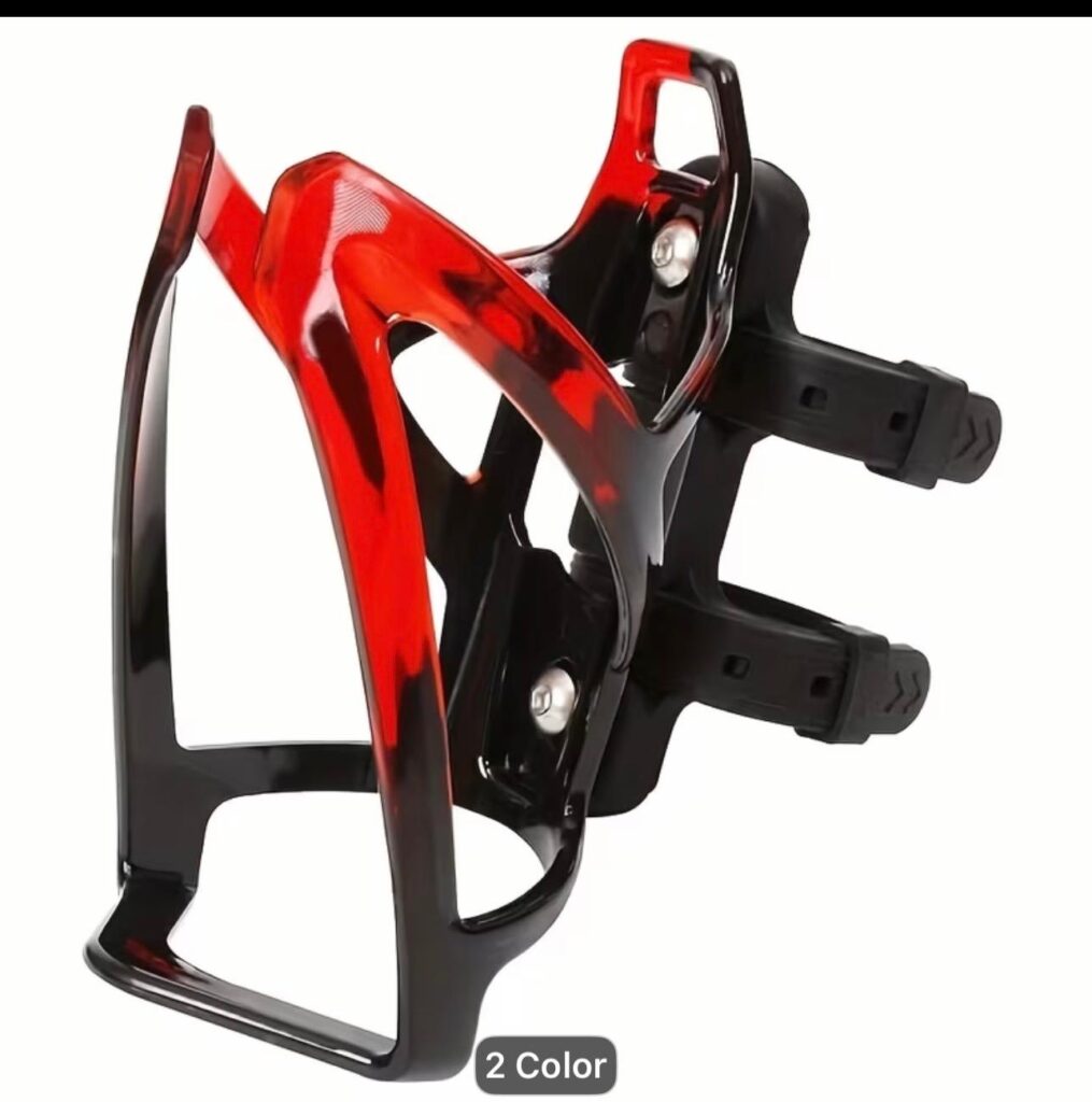 Bicycle Water Bottle Cage with Adjustable Strap Mount (Black/Red)